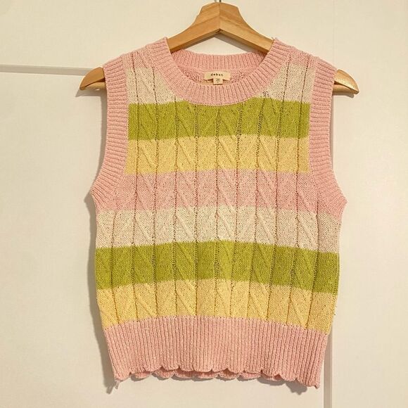 Debut Y2K Striped Pastel Streetwear Casual Minimalist Soft Vest Tank Top Shirt - Picture 1 of 4